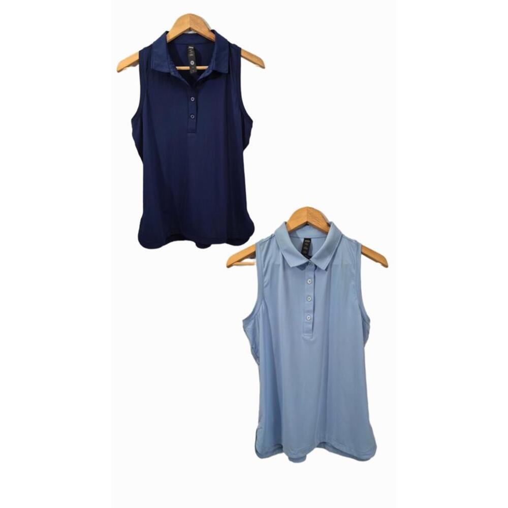 Mier Ladies Lot Of 2 Sleeveless Polo Style Golf Tops Color(S) Navy Light Blue